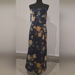 Navy Floral Spaghetti Strap Maxi Dress